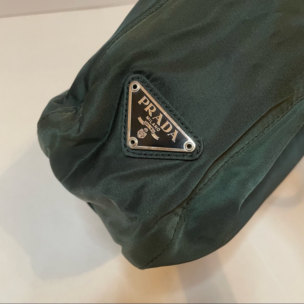 Authentic Vintage Prada Handbag in Green with Black Plastic Handles